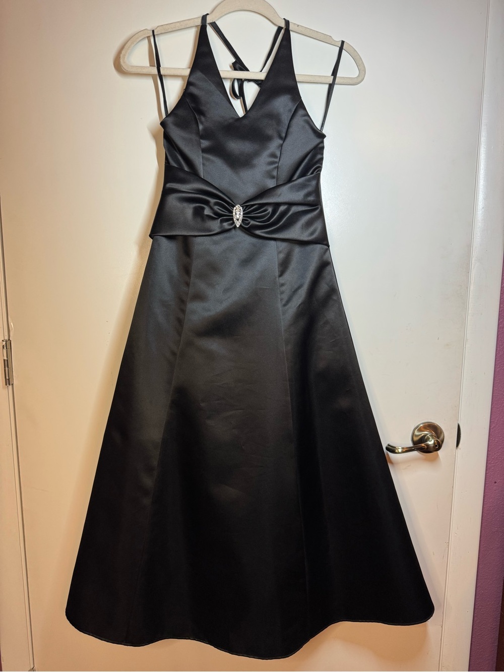 Jessica McClintock Satin A-Line Dress with Jewel Accent